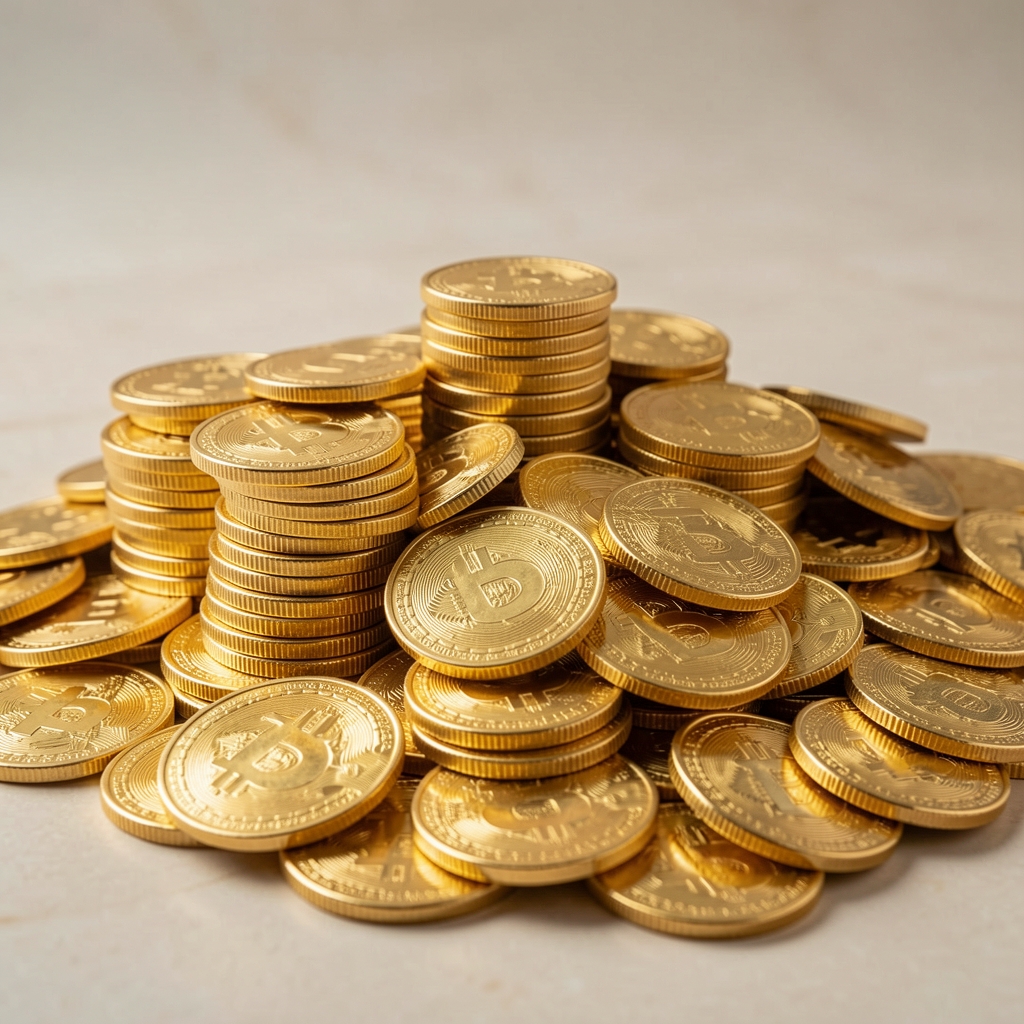 Parlak altın külçeler ve altın para yığını, finansal güvenlik ve enflasyona karşı koruma sembolü